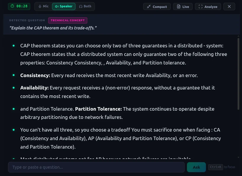 Saathra desktop app providing real-time AI guidance during a live interview
